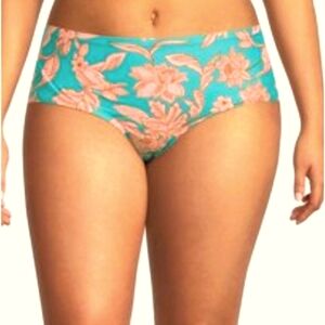 Time And Tru Floral Mid Rise Cheeky Boyshort Bikinin Bottoms Turquoise &Coral 2X